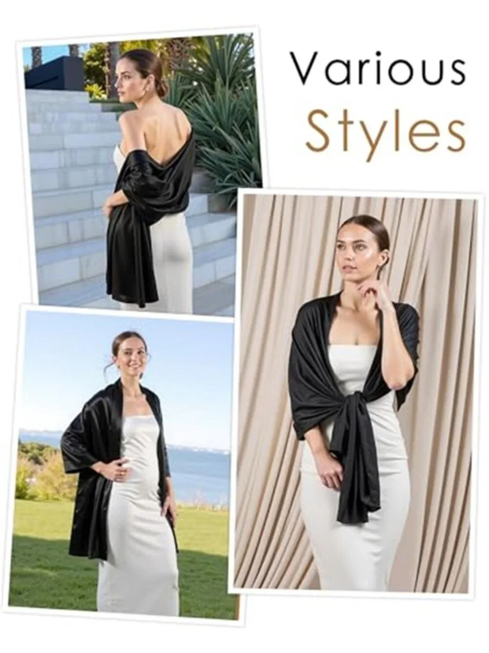 Satin Shawl Wraps for Women, Formal Evening Dress Scarf Cover Up